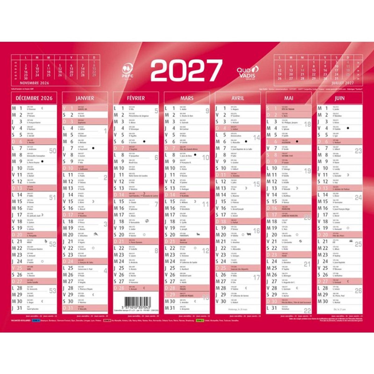 Quo Vadis Bureaukalender 2027, rood, 270×210 mm
