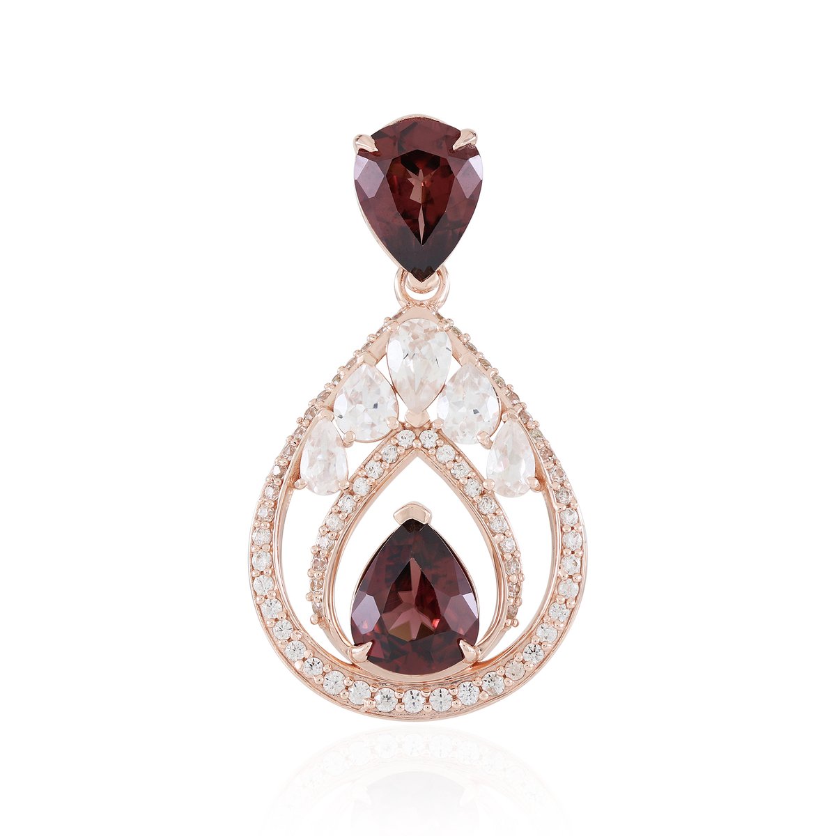 Cavill - Elegante Zilveren Hanger 925 Sterling Zilver - Roze Zirkonen 7,5 ct - Roségoud Verguld - Druppelvorm - Sieraden voor Vrouwen
