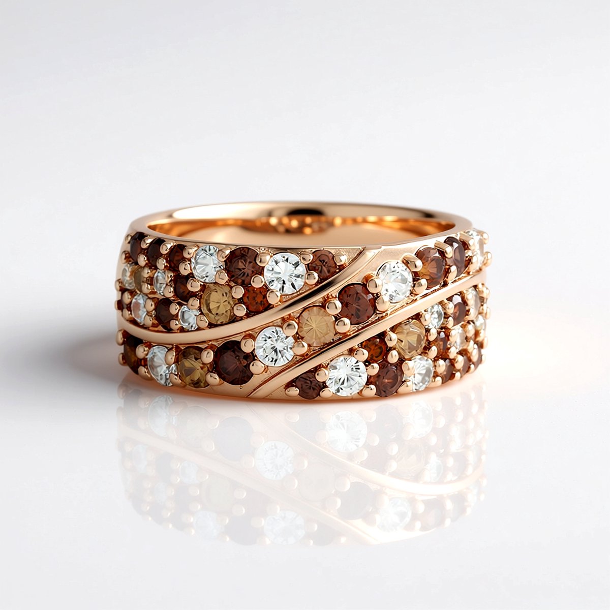 Cavill - Zilveren ring 18K roségoud verguld - 1,595 ct Cambodjaanse Champagne zirkonen - Brede ronde ring - Elegante dames sieraden