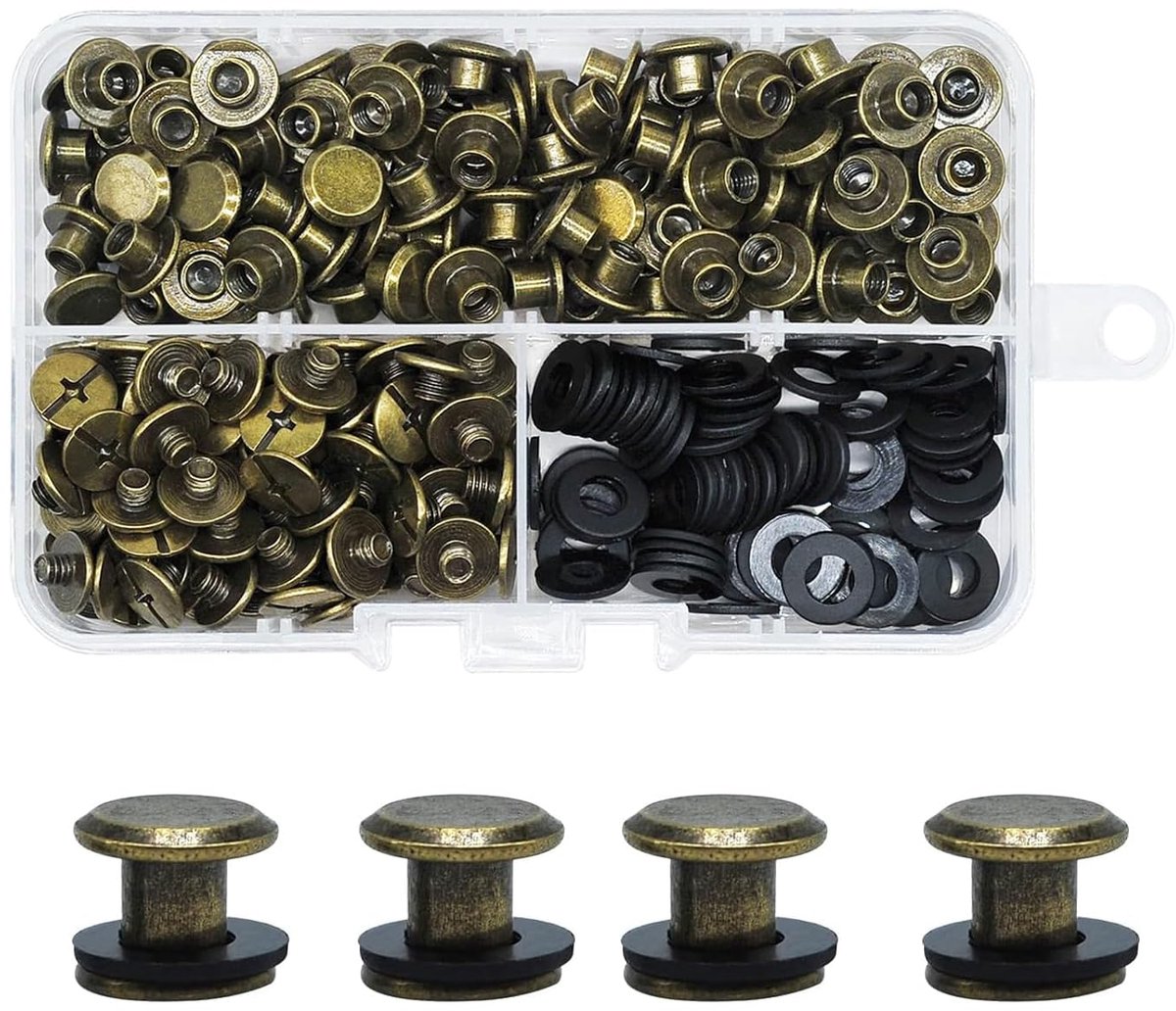 CANGCANG 100set Chicago Binding Screws Assorted Kit M5*5 Round Cross Head Chicago Screws Kit Metal Screw Nail Rivet - ShopVlot