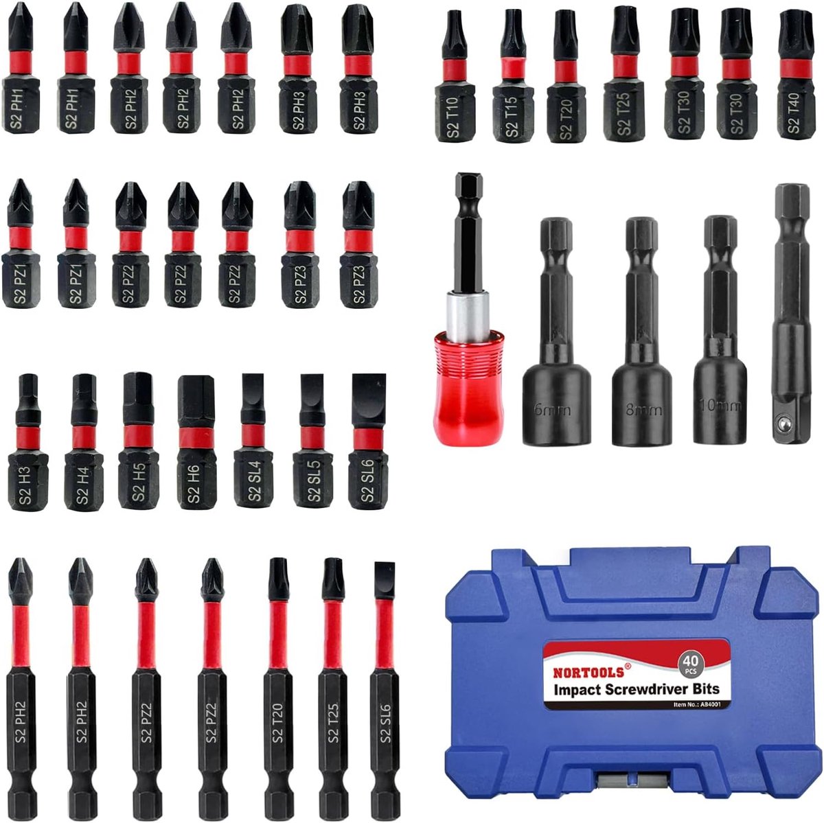 impact screwdriver bit set, S2 steel, 1 inch and 2 inch long impact drills with retractable bit holder and magnetic - ShopVlot