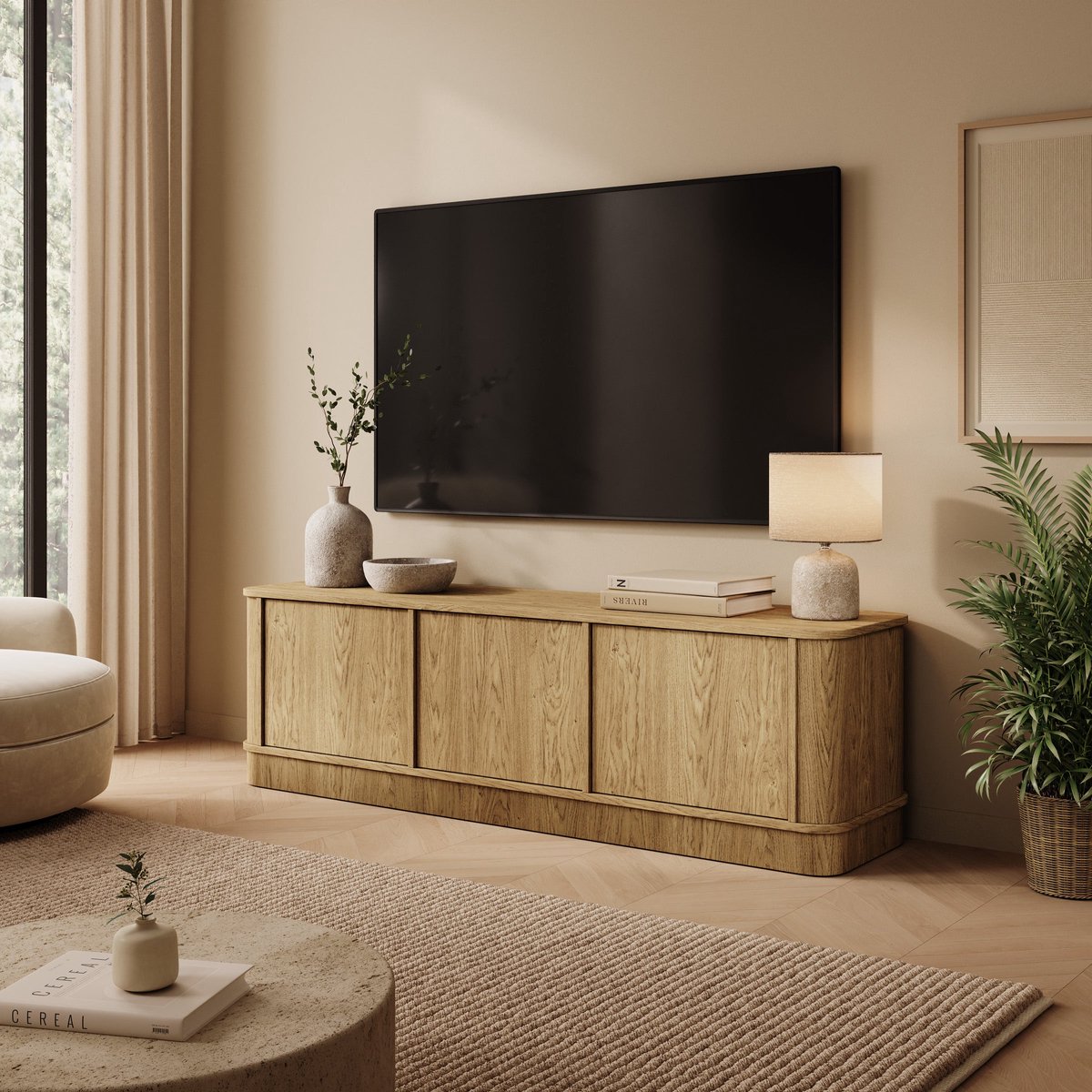 MEUBELLA Rodeno - TV-Meubel - Licht eikenpatroon - 154x40x46 cm Bruin