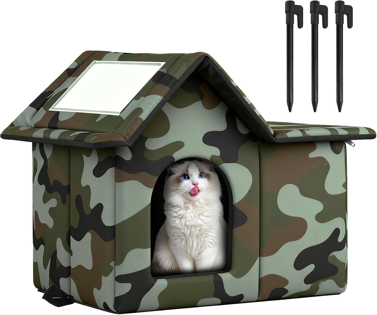 Weerbestendig Buitenhuis voor Katten, Grote Schuilplaats voor Winter, Vouwbaar Met Deur en Sponslaag voor Zwerfkatten en Kleine Honden, Ideaal voor Kittens en Binnengebruik