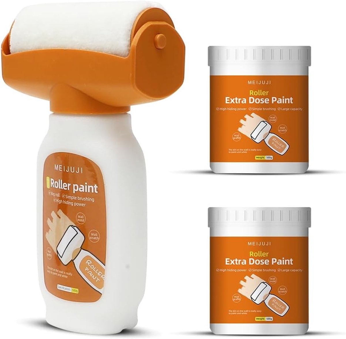 Touch Up Verf voor Muren - 2-in-1 Roller en Reparatiecrème voor Krijt- en Schadeplekken, Ideaal voor Witte Muren en Graffiti Herstel