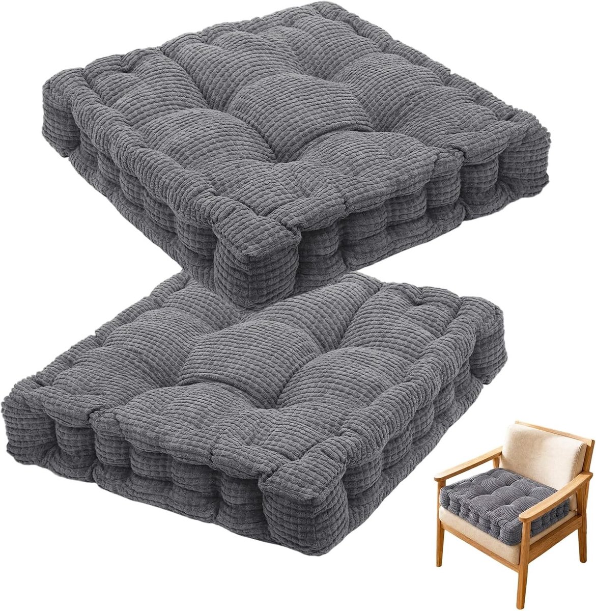 Dik Kussen voor Stoelen en Vloer, 2 Stuks 40x40cm, Comfortabele Zitkussens voor Binnen en Buiten, Perfect voor Keuken en Eetkamer