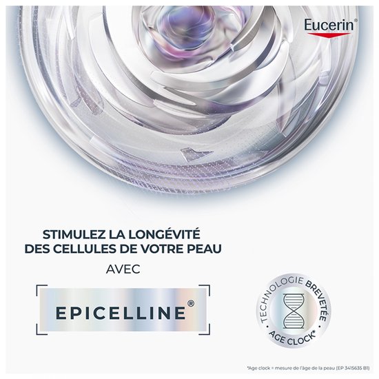 Abstracte weergave van goudkleurige cellen met de tekst 'EPICELLINE' en 'AGE CLOCK'.