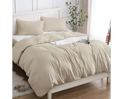 SnelShoppen - Cotopuro beddengoed 155 x 200 cm - 3-delige set van 100% katoen - Beige - 1 K