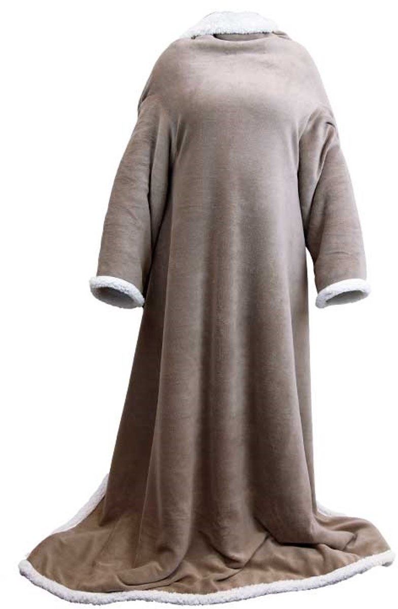 Unique Living Plaid Lars met mouwen Taupe -140x180cm