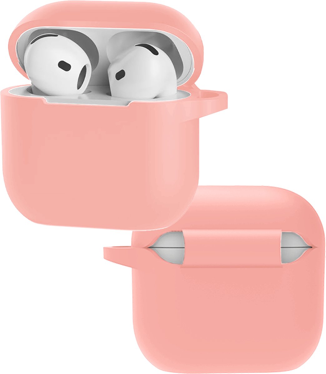 Hoes - Geschikt voor Apple AirPods 5 - Siliconen Hoesje met Clip - Silicone Case Cover - Lichtroze