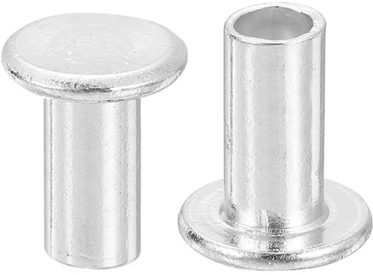 Halfronde klinknagels - Bevestigingsmateriaal - Voor industriële reparaties - Corrosiebestendig aluminium - 6 mm x 12 mm - Zilver