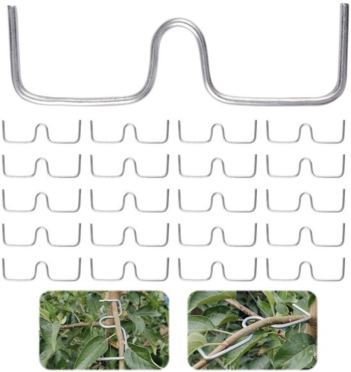 Trekkers voor fruitbomen - Steunen voor takkenbuiging - Groei vormgeven - M-vormig ontwerp - Lengte 13.5 cm - Zilver