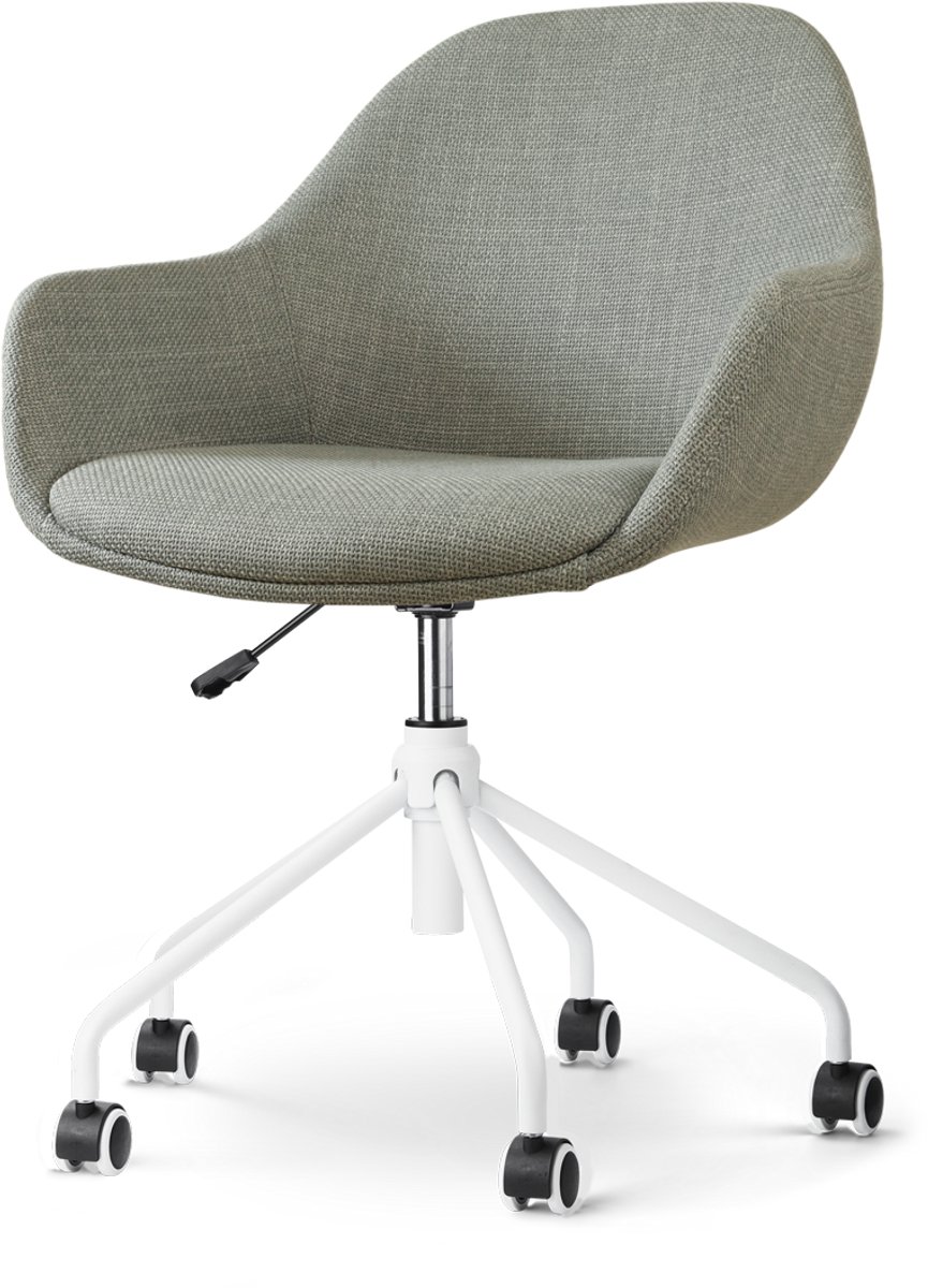 Nolon Nout-Mae Bureaustoel Saliegroen - Stof - Vestelbaar - Wieltjes - Wit Onderstel - Design - Comfortabel Groen - Wit onderstel