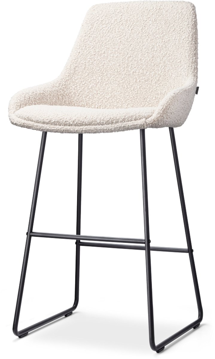 Nolon Nino-Isa Barkruk Bouclé Beige - Zwart Onderstel - 75 cm - Stof - Hoge Kruk - Barkruk met Rugleuning - Design - Comfortabel Bouclé - Beige - Zwart onderstel