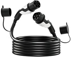Type 2 EV Laadkabel 11kW - 3-Fase Laadkabel 16A - 5 Meter Verlengkabel Elektrische Auto-Mode 3 - 500 cm- Snelladen- - Thuis En Onderweg Zwart Wit
