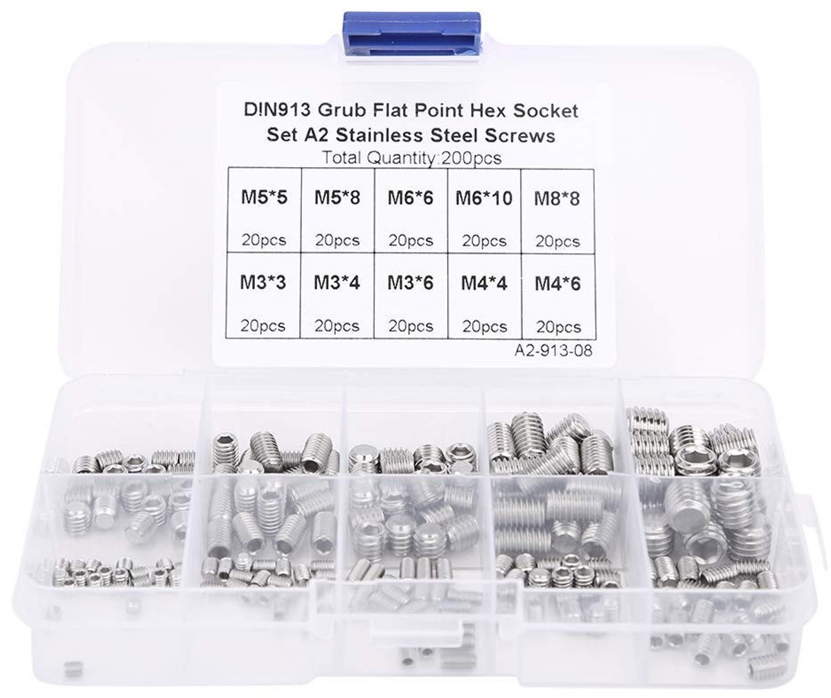 Set van 200 RVS Grub Schroeven M3/M4/M5/M6/M8 met Opbergdoos voor Precisie-instrumenten en Elektronische Producten