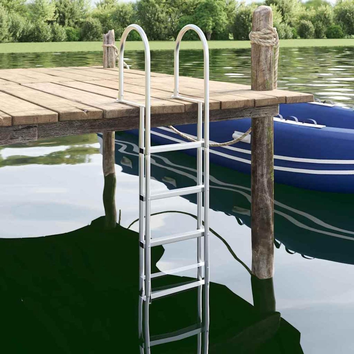 Dockladder met 4 treden voor boten en bruggen, aluminium badladder, stabiele ladder, 162 cm hoog, antislip treden