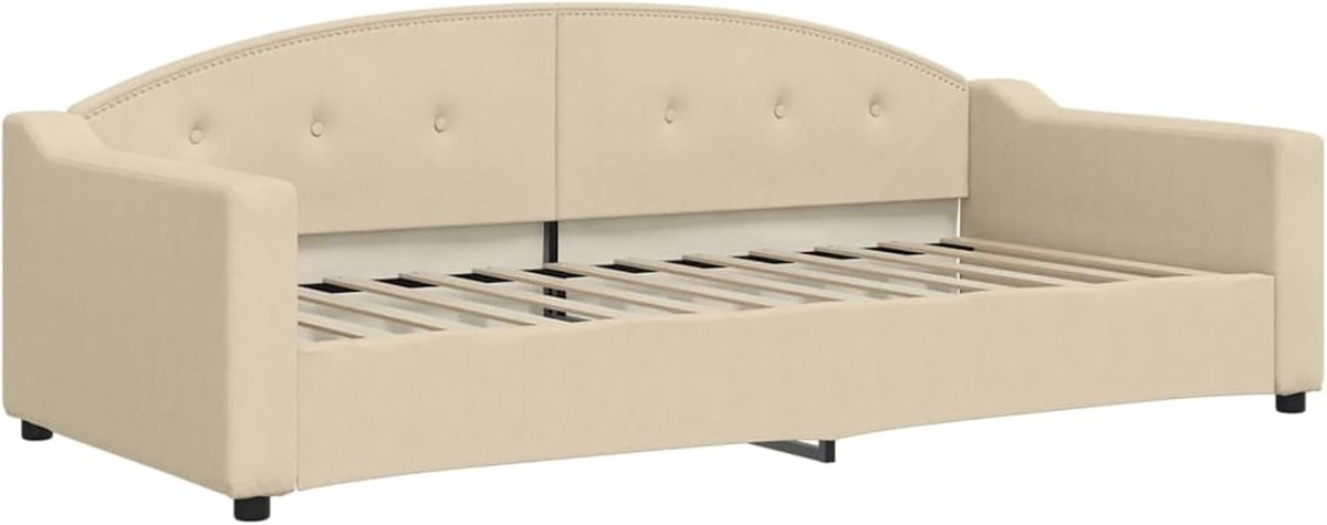 Moderne 2-in-1-slaapbank, met zacht fluwelen bekleding, metalen frame en massief hout, inclusief spaanplaat, ideaal voor slaapkamer of woonkamer, crèmekleurig, 90 x 200 cm