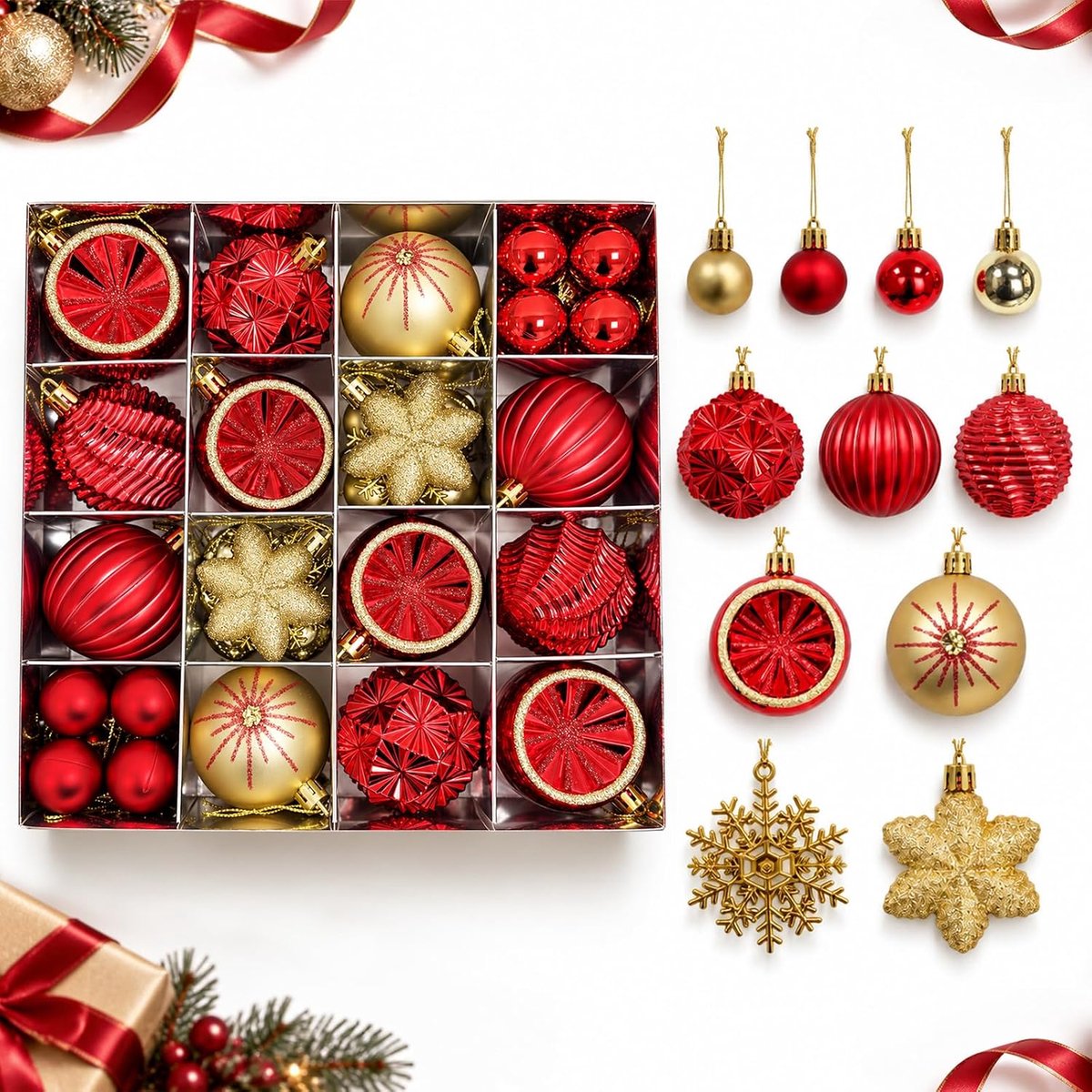 Kerstballen van kunststof, kerstboomversiering, rood