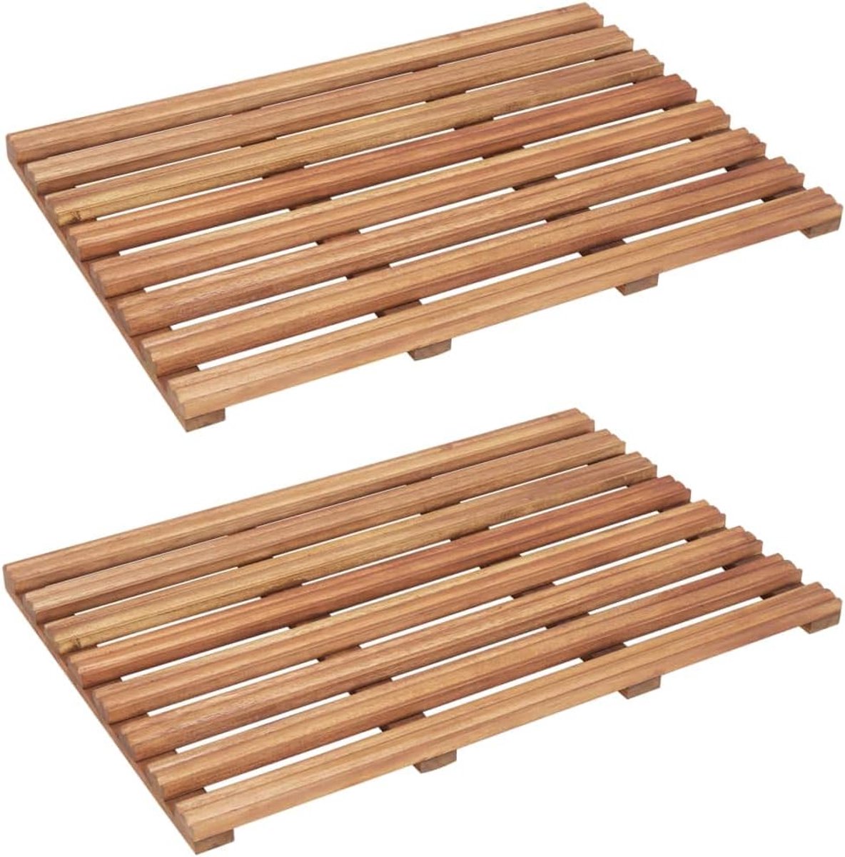 Set van 2 stuks, van massief acaciahout, 56 x 37 cm, antislip houten mat voor badkamer en sauna, douchemat met lattendesign