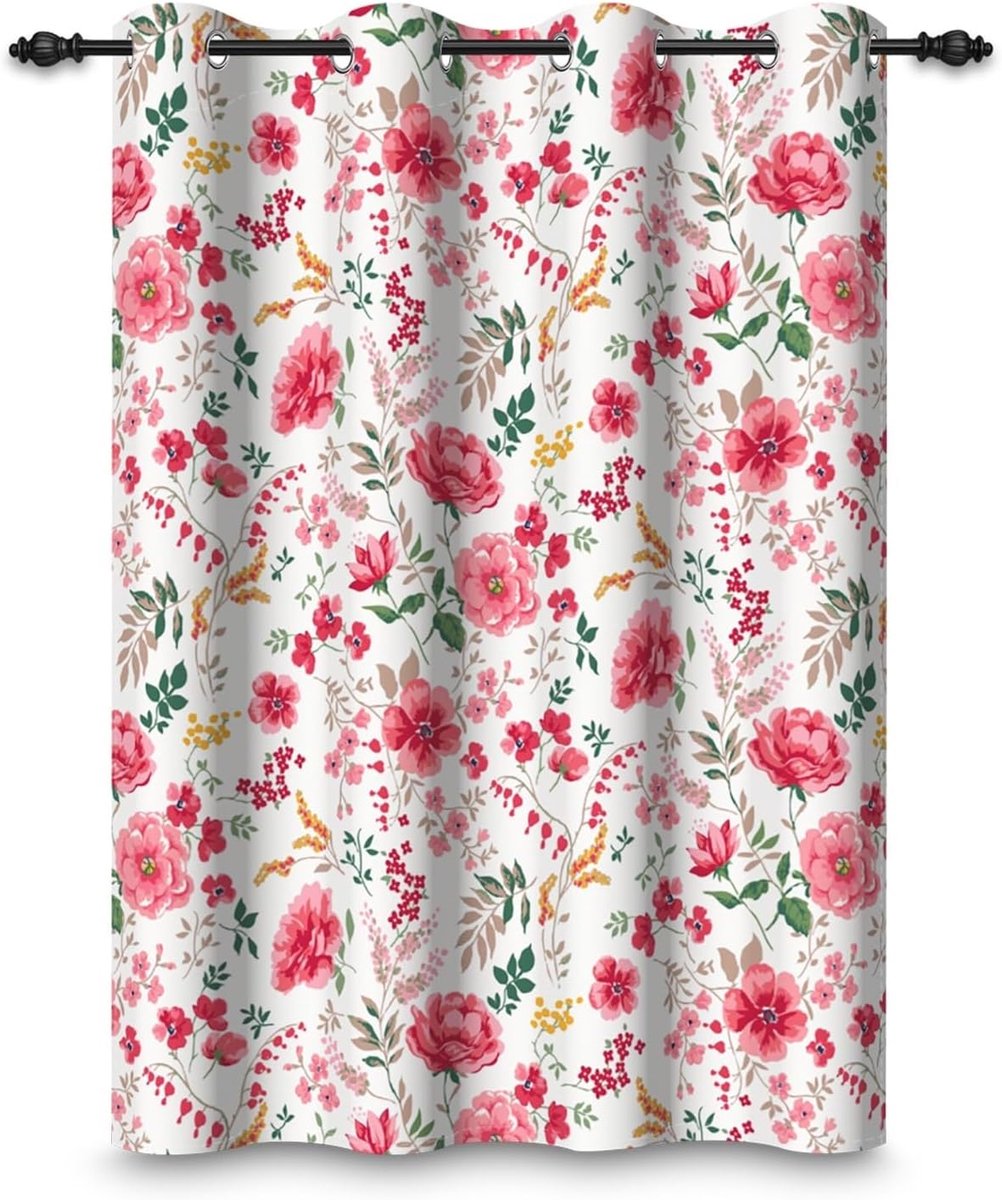 46x72 Inch Eyelet Curtain Flowers Pink Floral Aesthetics Farm Farm Country Style Thermal Insulation Curtains Blackout - ShopVlot
