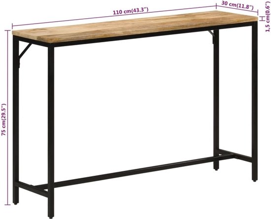 Consoletafel van mangohout en ijzer, 110 x 30 x 75 cm — afbeelding 2