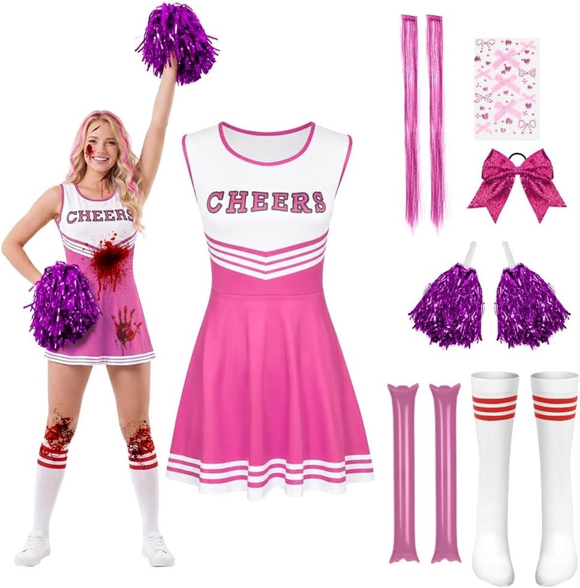 Vrouwelijk Cheerleader Kostuum, Roze Fantasiekleding voor Feestjes en Evenementen, Maat M