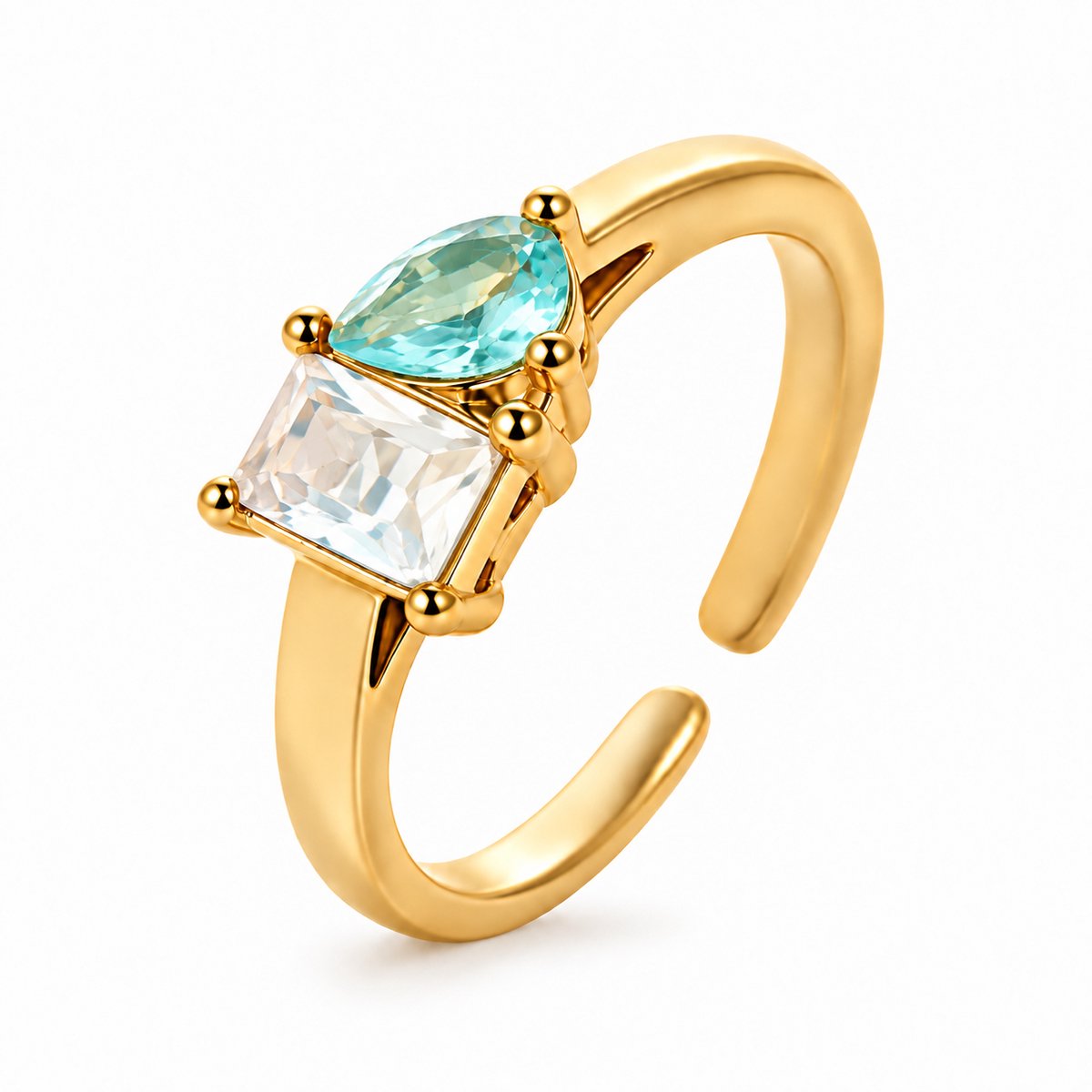Maevi® Geboortesteen Ring - Maand: Maart - Kleur: Goud - Onesize / Verstelbaar - Hoge Kwaliteit - Roestvrijstaal / RVS / Stainless Steel - Geboorte Sieraden / Kraamcadeau - Kado - Vrouwen / Dames Sieraad - Verkleurt niet - Incl. Luxe Verpakking