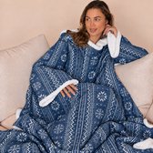 Fleece Deken met Mouwen - Plaid met Mouwen - Hoodie Deken - Hoodie Blanket - Snuggle & Huggle Hoodie - Dekens - TV Deken - Blauw - Dames en Heren - Volwassenen en Kinderen - 180x130 cm - Noodpakket - Kerstcadeau - Snuggie Moment