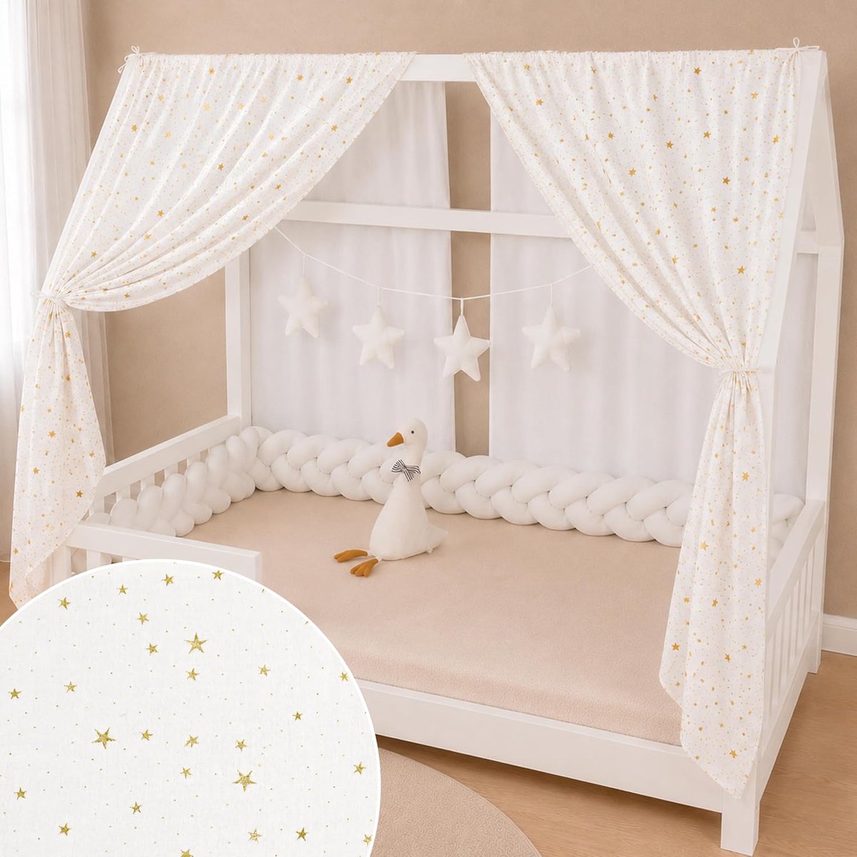 YellowNest Bed towel cabin (2-piece) – sky cabin 70 x 140 cm – 100% cotton chiffon – without garland (white, 62 x 270 - ShopVlot