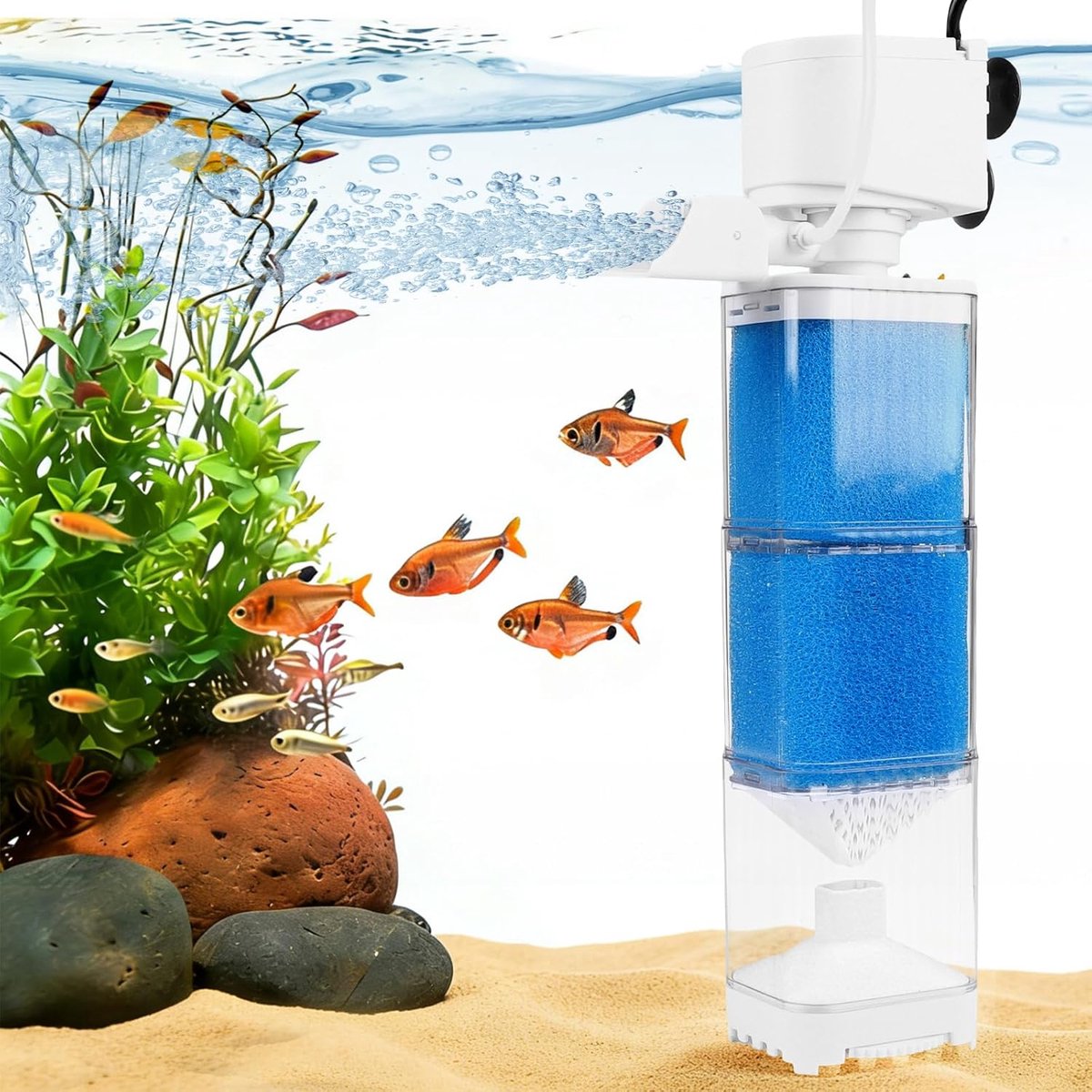 SnelShoppen - Stille Aquariumfilter voor 80-250 Liter Vistank, 850 l/u, 10 W, Automatisch Filtersysteem met Zuurstoftoevoer, Instelbare Doorstroming e