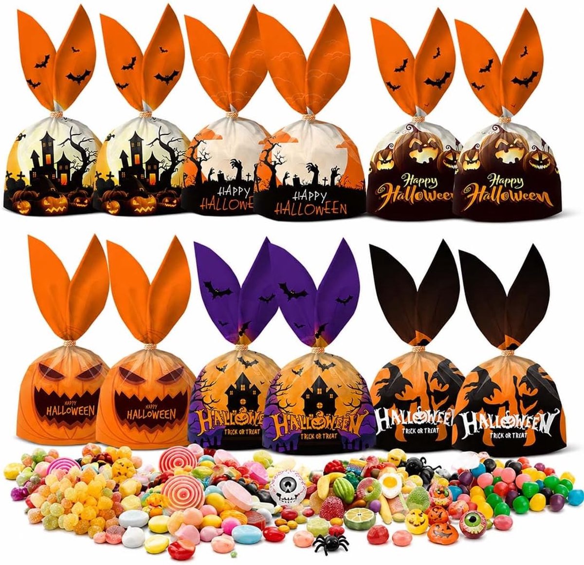 100 Stuks Halloween-Snoepzakjes Met Konijnenoren Voor ‘Trick-Or-Treat’, Herbruikbaar - ShopVlot
