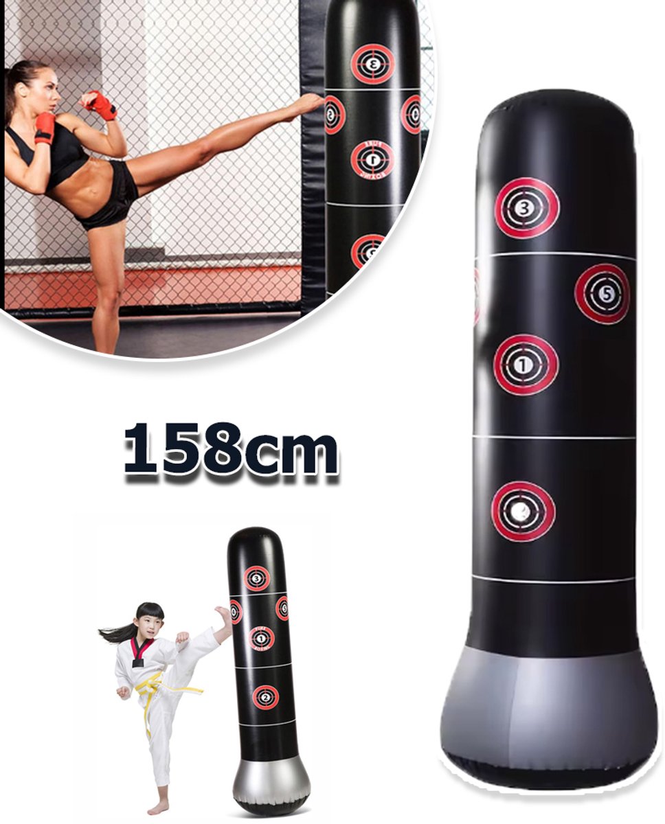 Opblaasbare Bokszak Staand 158cm - Met Digitale Bullseye Markeringen voor Gerichte Training - Verzwaarde Voet - Slagvast PVC - Boksbal voor Binnen & Buiten - Ideaal Kerstcadeau voor Boxing Liefhebbers