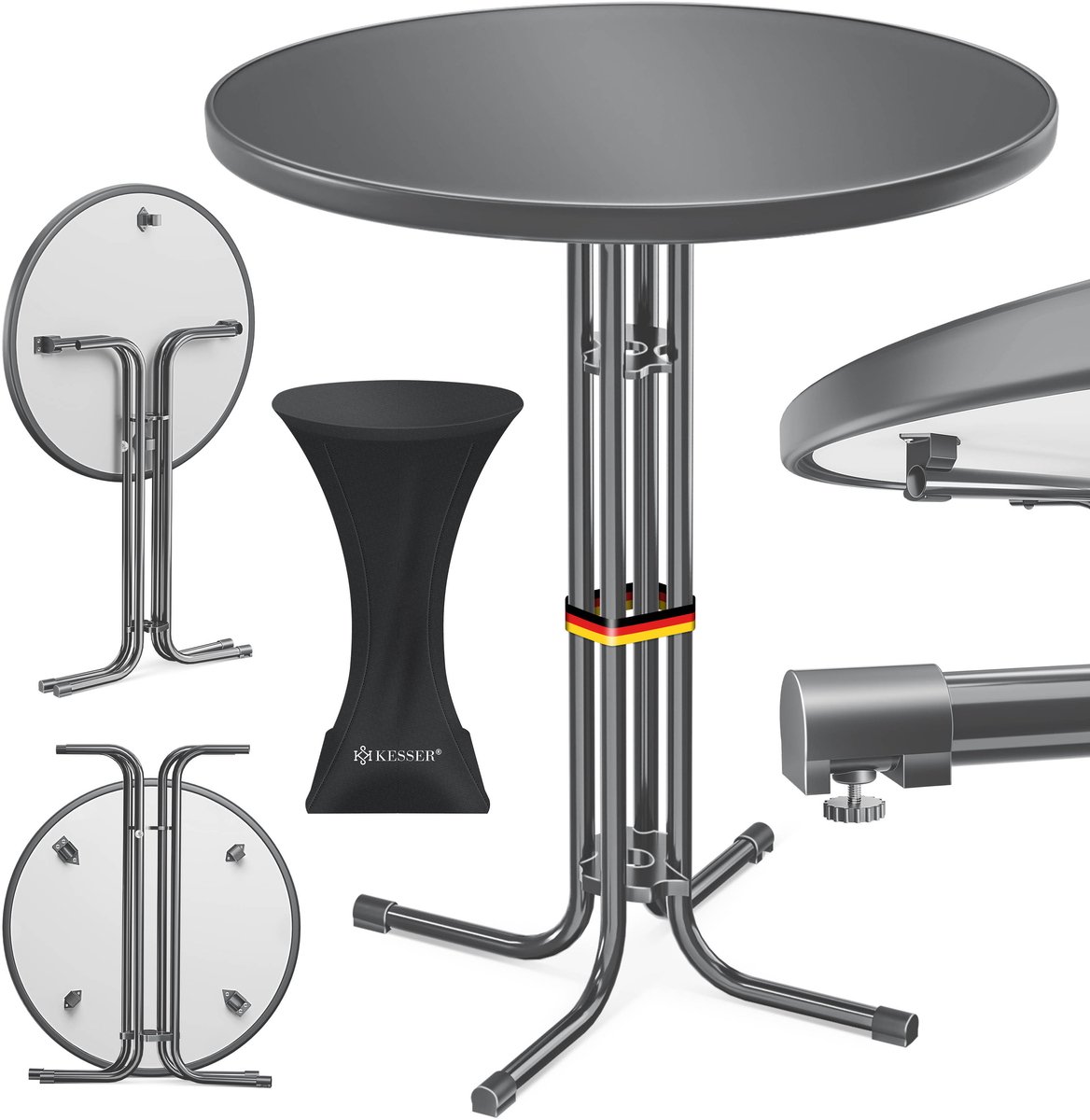 KESSER® Statafel inklapbaar - ronde bistrotafel met hoes - hittebestendig tot 160 °C - Ø 80 cm - antraciet