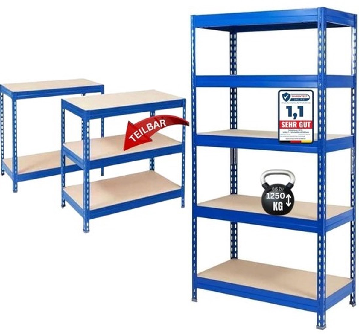 Zwaar - lastenrek - Stevig - opbergsysteem - Garage - werkplaats - Snelle - steekmontage - 220 x 120 x 45 cm - Blauw