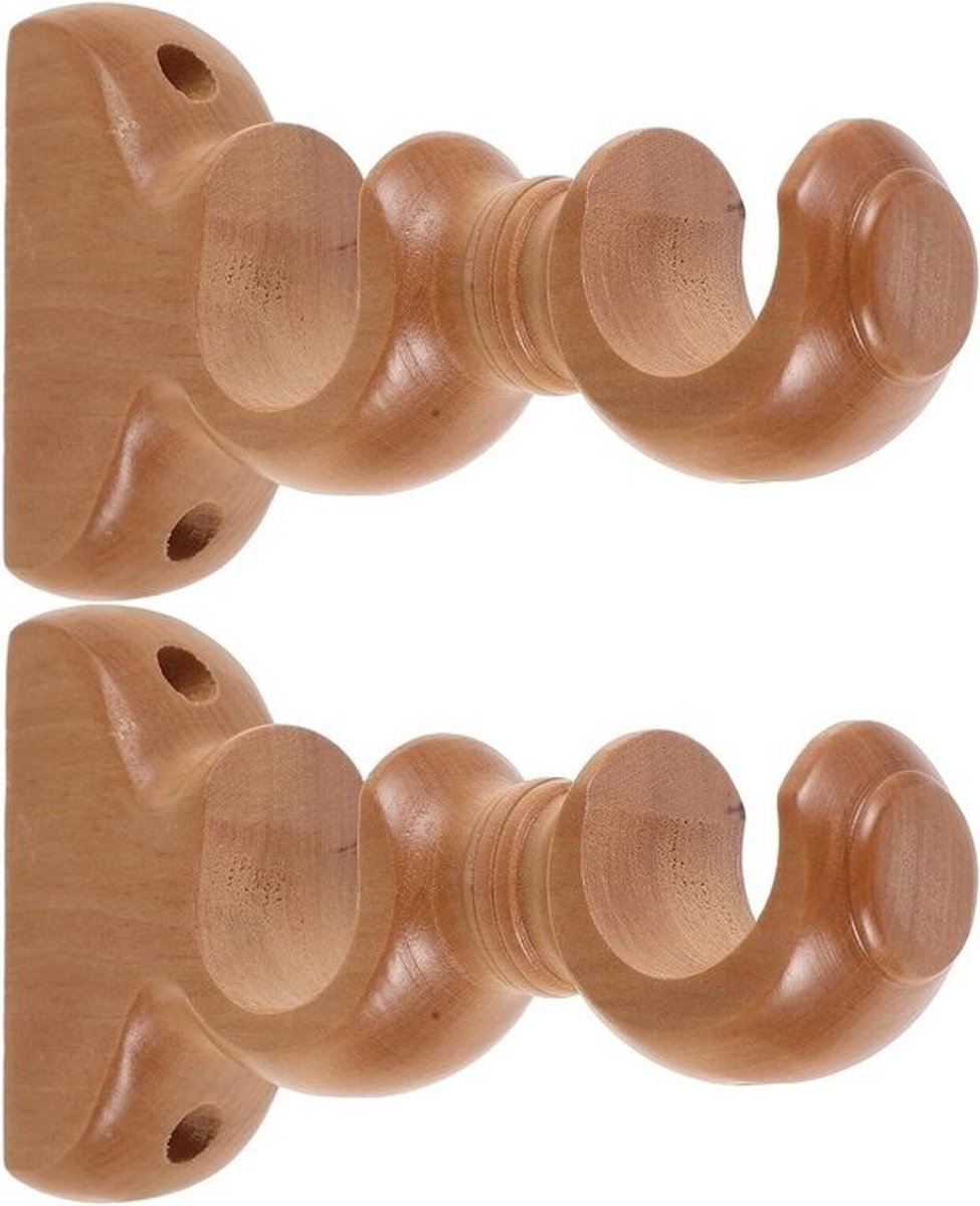 Muurbevestigde houders - Roedebeugels - Voor gordijnen - Natuurlijk hout - 15 x 8 cm - Beige