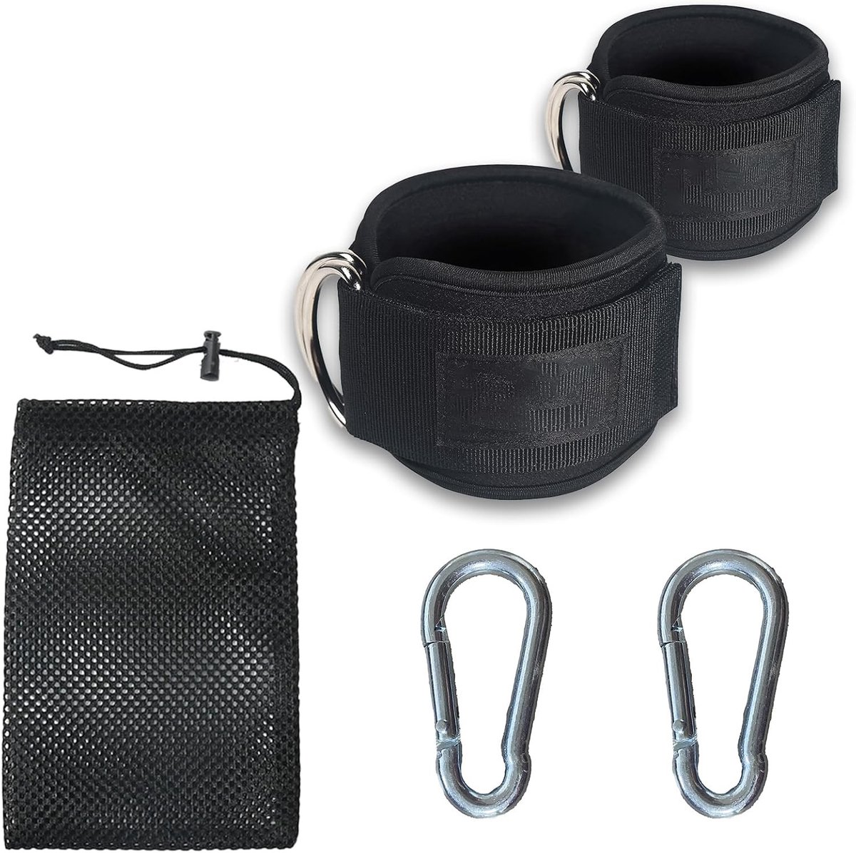 Verstelbare enkelbanden voor kabelmachine - 2 stuks met karabiners en opbergtas voor krachttraining en fitness