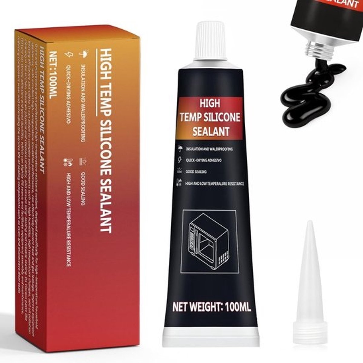 Hittebestendige lijm - Ovenkit - Voor reparaties - Tot 300 graden - 100 ml - Zwart