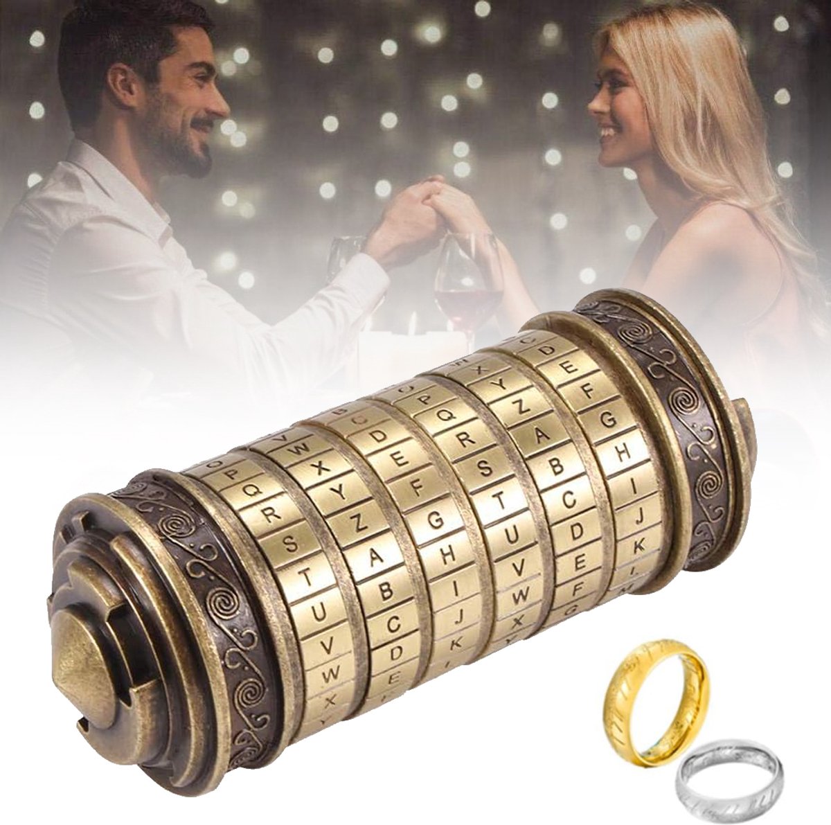 Da Vinci Code Cryptex-Puzzeldoos - Brain Teaser-Slotpuzzels - Minicryptex Voor Kerstmis Valentijnsdag - Met 2 Ringen