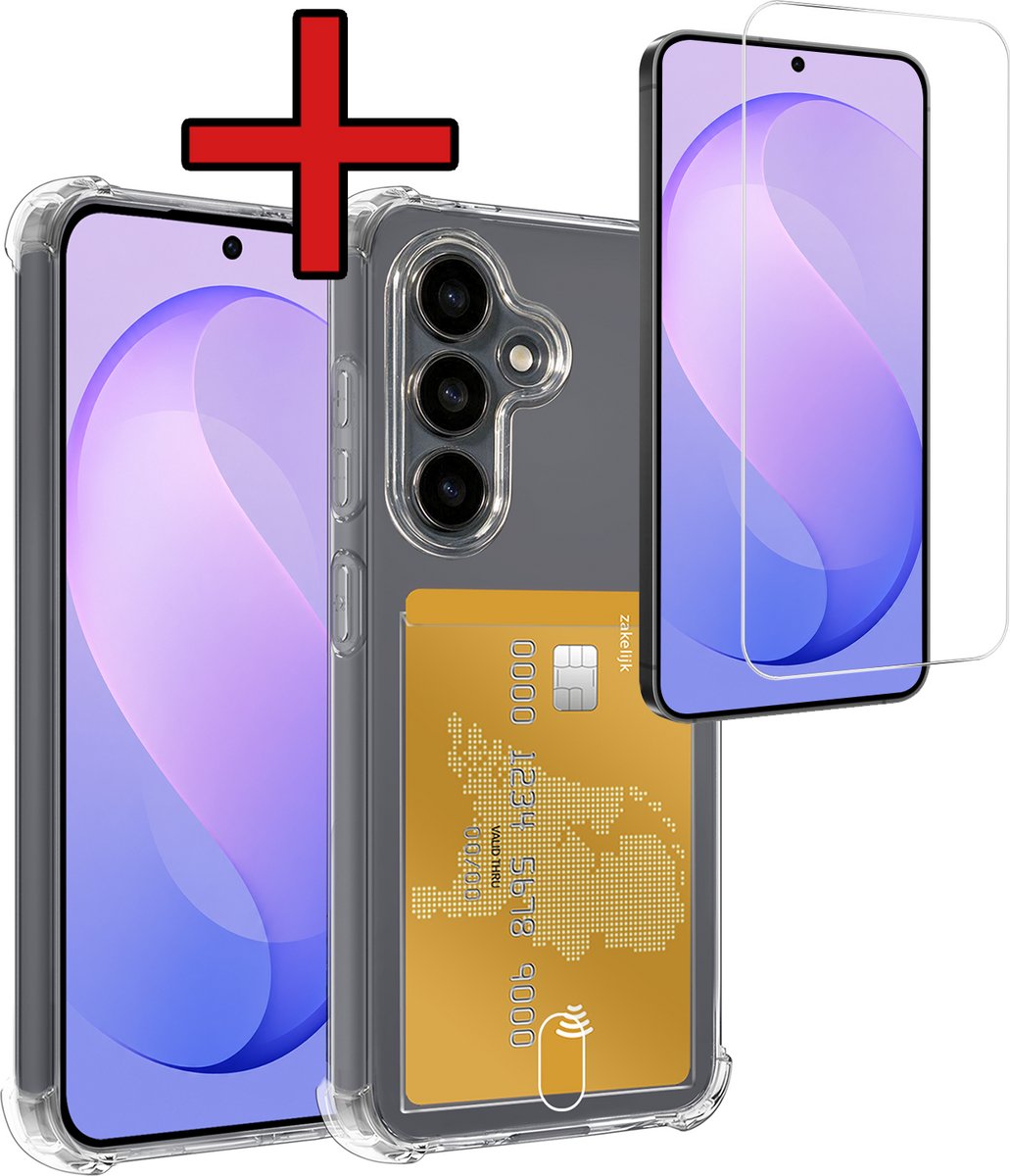 Hoesje - Geschikt voor Samsung Galaxy S26 FE - Met Screenprotector - Pashouder - Kaarthouder - Back Cover - Telefoon Hoes Shockproof - Siliconen Case - Shock Proof - Pasjes Houder - Telefoonhoes - Transparant