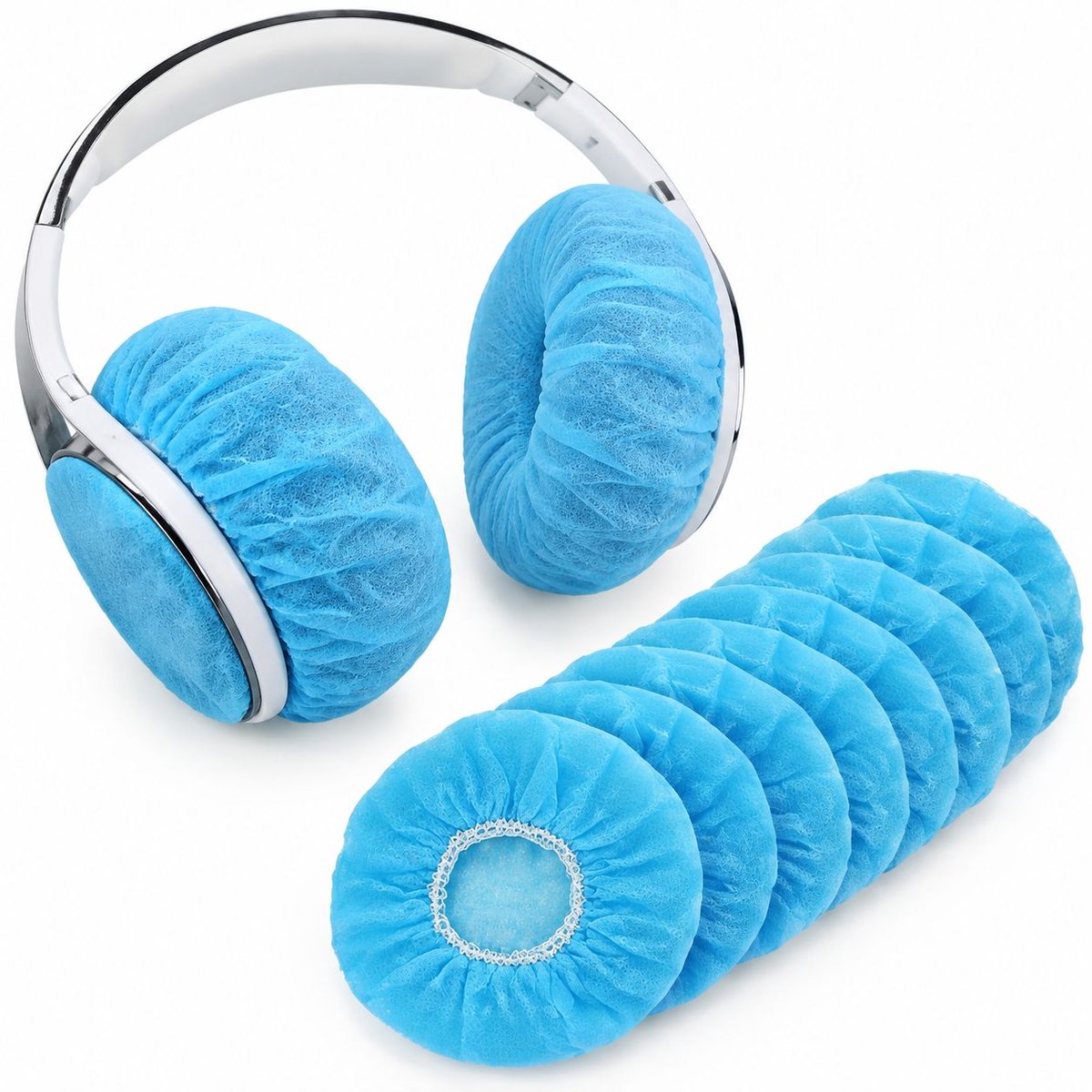VHV - Wegwerp hoofdtelefoonhoezen - 100 stuks - Elastisch en rekbaar - Blauw - Beschermhoezen oortjes - Hygiënisch gebruik - thuis