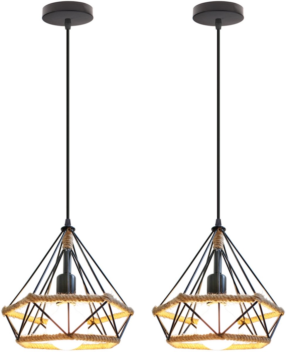 2 Stuks Hanglamp Industrieel E27 Kroonluchter Slaapkamer Plafondlamp Woonkamer Zwart