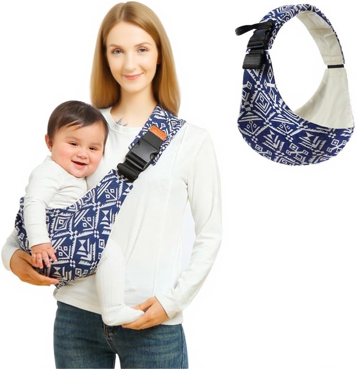 Babydrager, draagdoek, zijdrager, draagzak (geboren tot 3-36 maanden), draagzak met dikke en verstelbare banden, ademend en comfortabel (blauw, één maat)