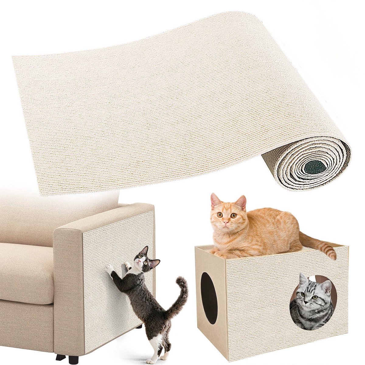 Kattenkrabmat – Zelfklevende Krabmat voor Katten – Meubelbescherming voor Bank, Muur, Deur en Krabpaal – Op Maat Knipbaar voor Bescherming en Reparatie – Wit – 40 × 200 cm – 1 Stuk
