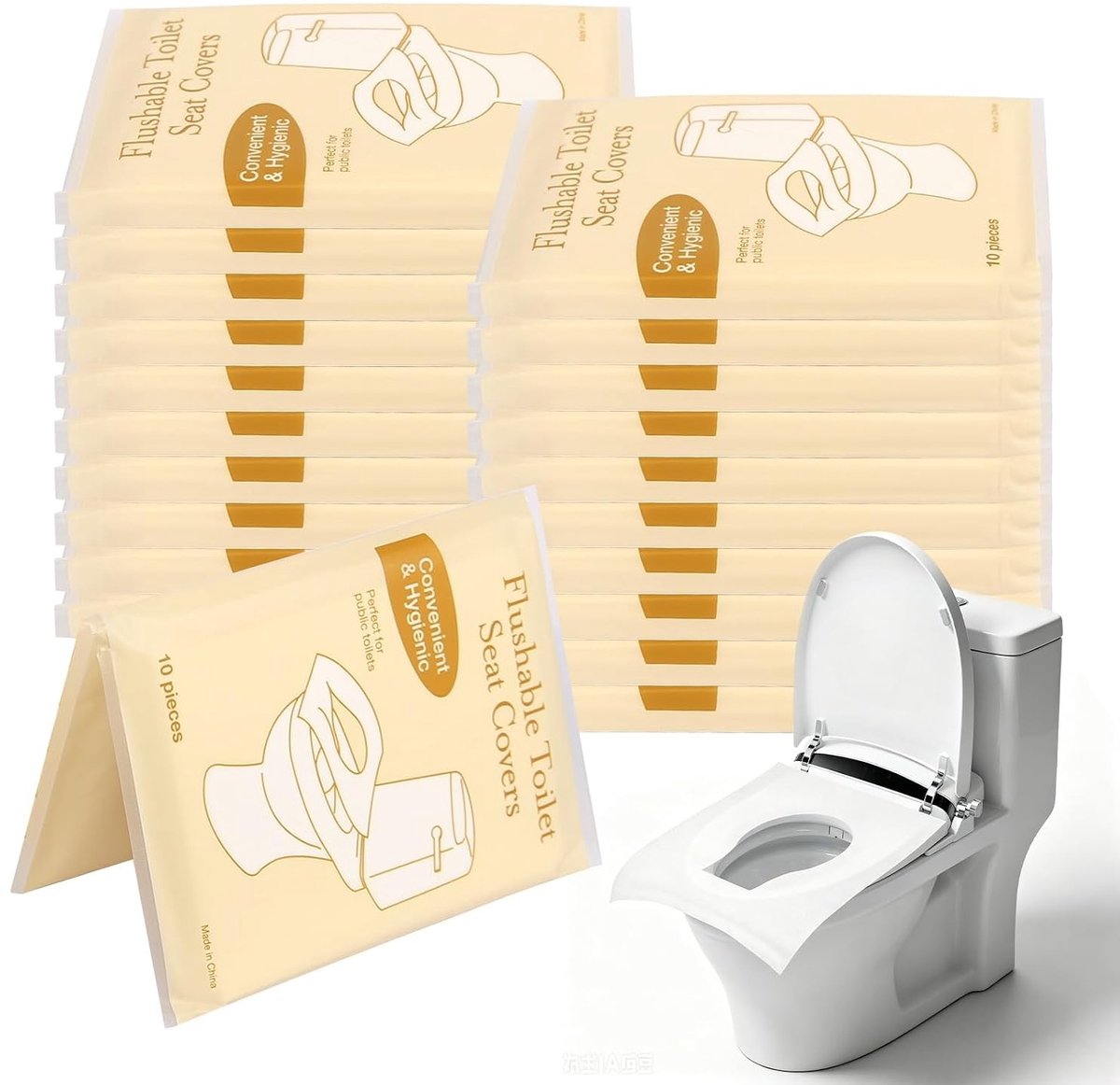 200 Wegwerp Toiletbril Covers voor Volwassenen en Kinderen, Biologisch Afbreekbaar en Compact voor Reizen en Openbare Toiletten (42x35cm)
