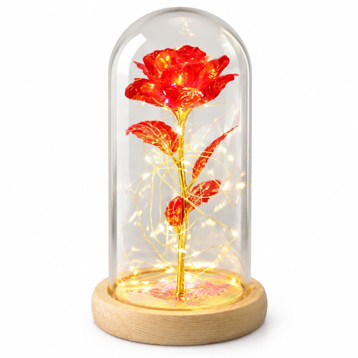 VHV - Roos in glas - Goudfolie bloem - Roses of eternity - Cadeaus voor dames - Eeuwige roos - Kunstbloemen - in de slaapkamer