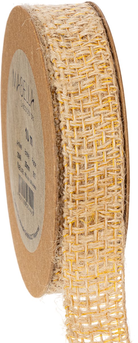 Decoratief jute lint, geel, naturel, 25 mm; rustiek decoratief jute li