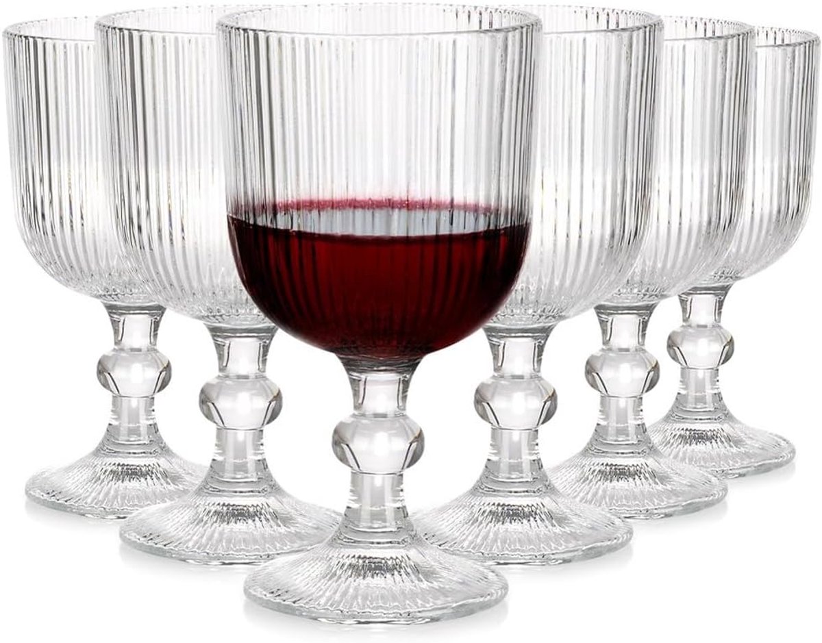 glazen 340 ml – Set van 6 – Geribbeld glas – Transparante glazen – Vaatwasserbestendig