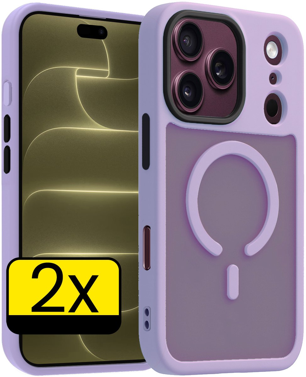 Hoesje - 2 Stuks - Geschikt voor Apple iPhone 18 Pro - Magsafe Compatible - Sterk & Shockproof - Back Cover - Shock Proof Case - Telefoon Hoes - Telefoonhoesjes - Lila