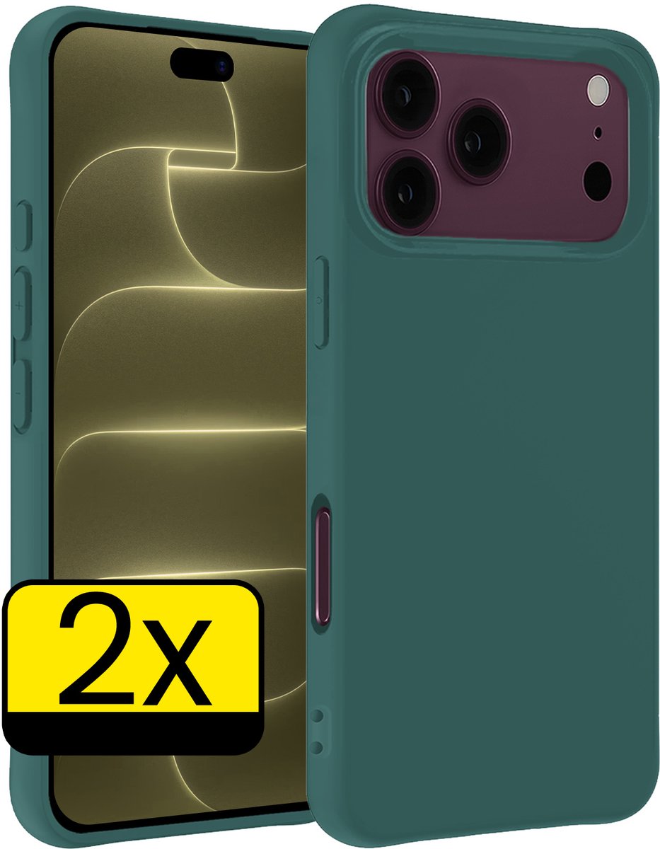 Hoesje - 2 Stuks - Geschikt voor Apple iPhone 18 Pro - Sterk & Shockproof - Case Siliconen - Back Cover - Telefoon Hoes - Telefoonhoesjes - Donkergroen