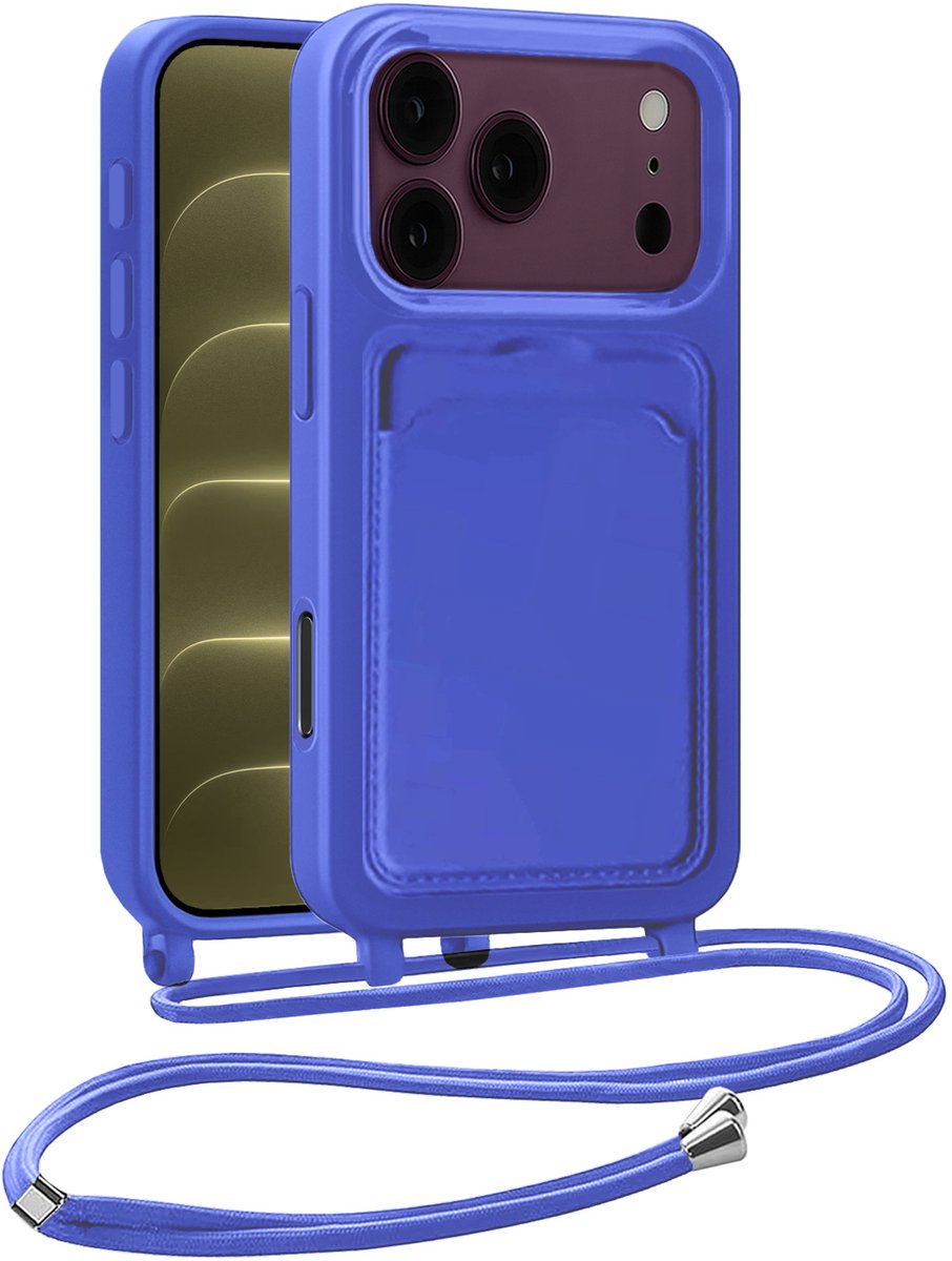 Hoesje Geschikt voor iPhone 18 Pro Max Hoesje Met Koord Siliconen Case - Hoes Geschikt voor iPhone 18 Pro Max Backcover Met Afneembaar Koord - Felblauw
